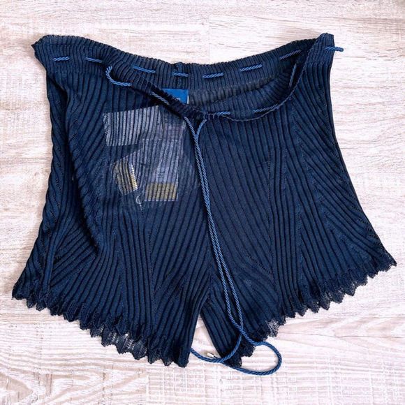 HELEN RODEL Epifania Navy Ribbed Knit Drawstring Bermuda Shorts NWT - Picture 9 of 12